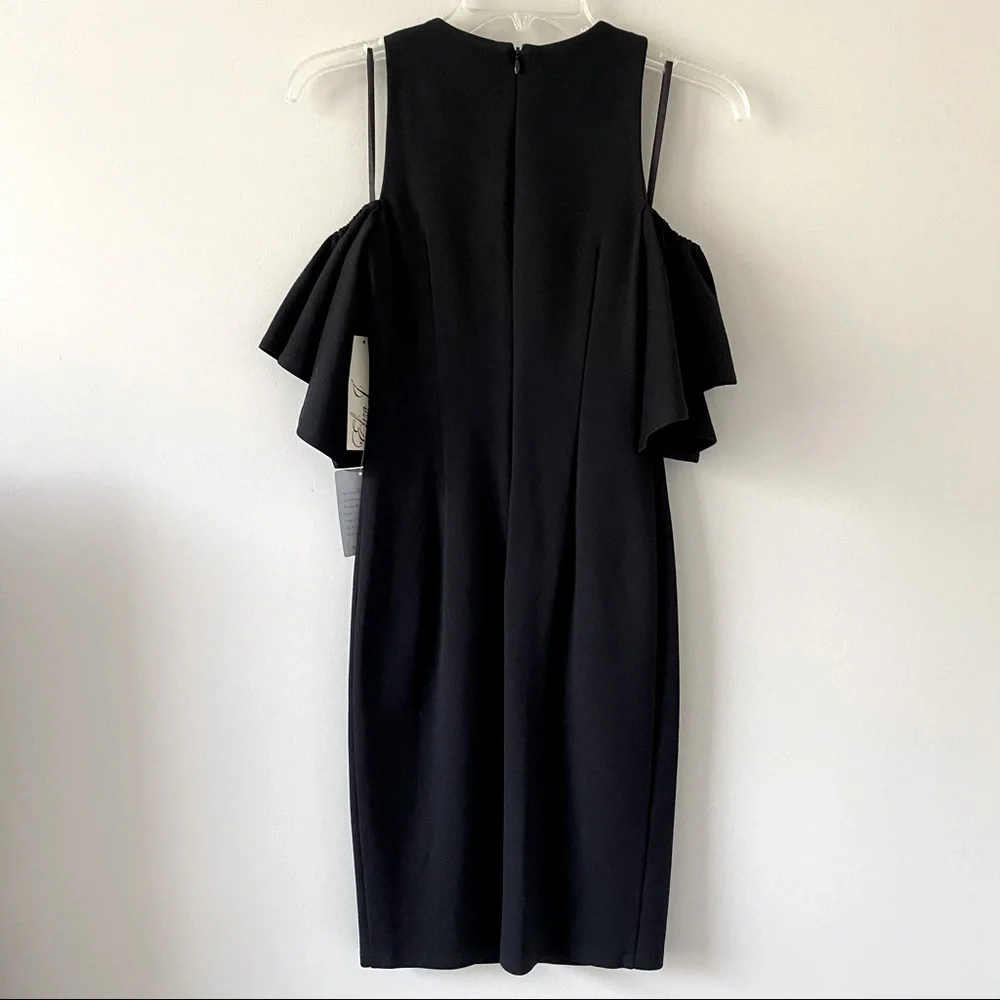 Eliza J  Cold Shoulder Ruffle Sleeve Black Dress | 0 Petite | NWT